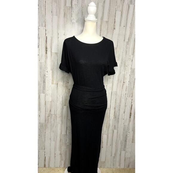 NWT ASOS Women's Black Cinched Waist Short Sleeve Midi Dress Size 0‎ - Picture 1 of 5